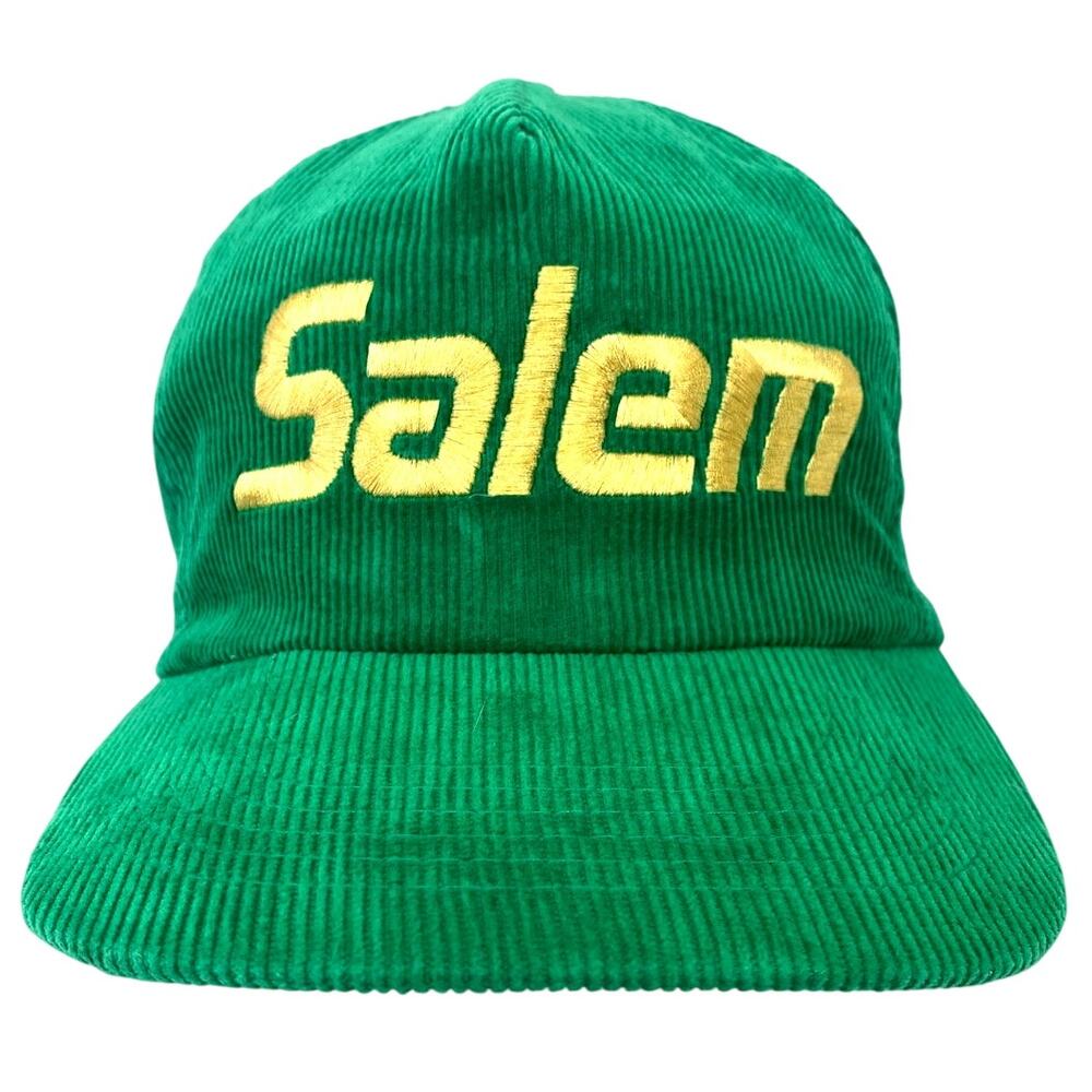 Vtg 90s Gold Medal Salem Green Corduroy Cigarettes Hat Snapback Trucker Cap